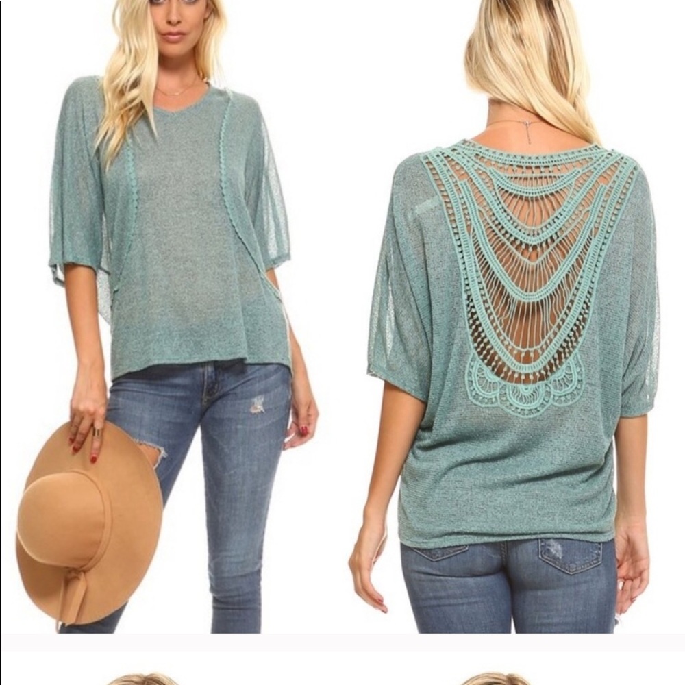 Light Turquoise Slag Knit Blouse